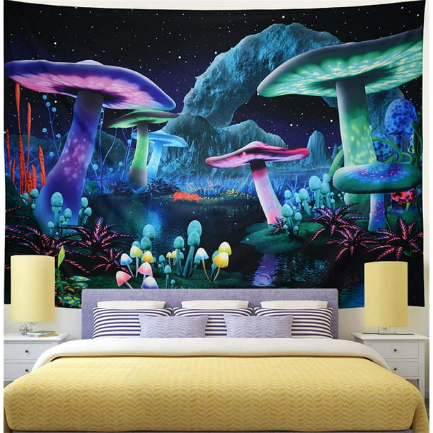 Jellyfish in Forest Print Tapestry Hippie Wall Hanging Psychedelic Room Tapestry 
